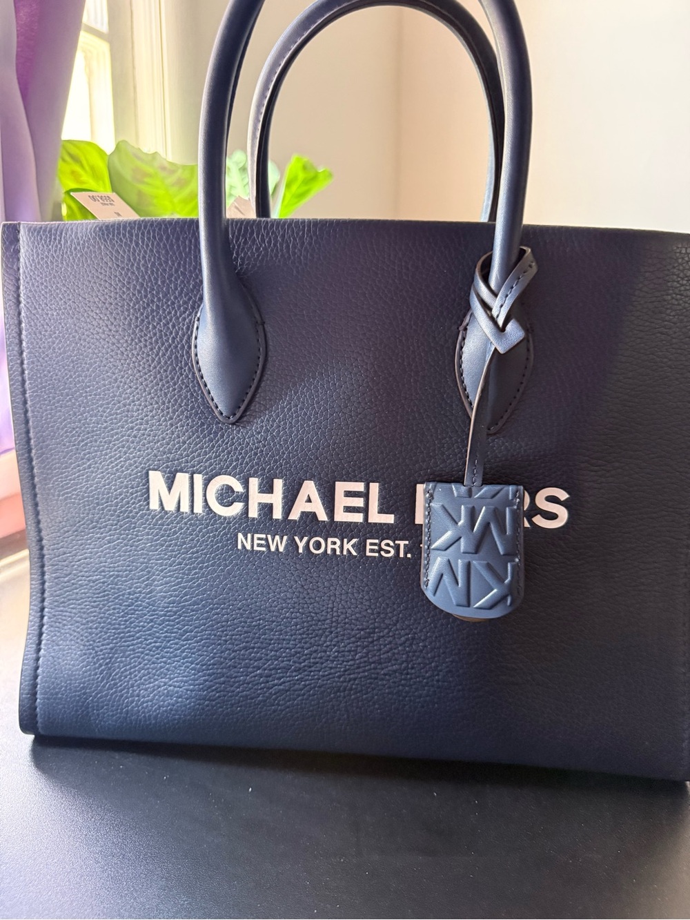 Michael Kors Mirella Medium East Wes Tote Satchel Leather Bag Navy - Picture 3 of 8